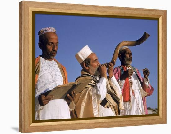 Indian Rabbi Blowing the Shofar Horn on the Jewish Sabbath-Alfred Eisenstaedt-Framed Premier Image Canvas