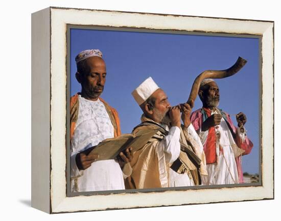 Indian Rabbi Blowing the Shofar Horn on the Jewish Sabbath-Alfred Eisenstaedt-Framed Premier Image Canvas