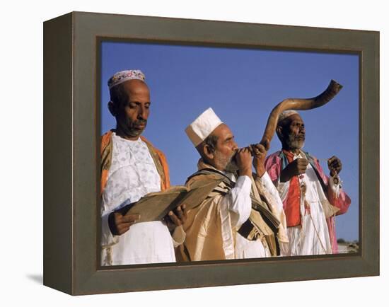 Indian Rabbi Blowing the Shofar Horn on the Jewish Sabbath-Alfred Eisenstaedt-Framed Premier Image Canvas