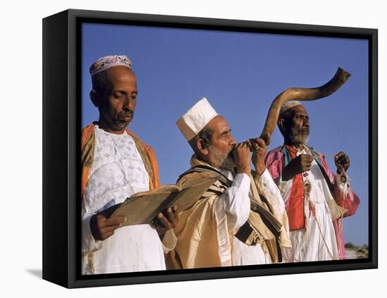 Indian Rabbi Blowing the Shofar Horn on the Jewish Sabbath-Alfred Eisenstaedt-Framed Premier Image Canvas