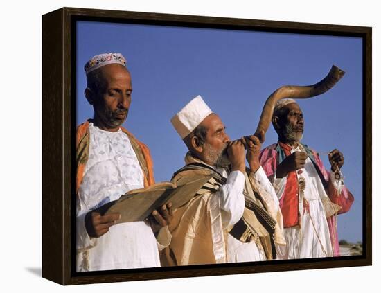 Indian Rabbi Blowing the Shofar Horn on the Jewish Sabbath-Alfred Eisenstaedt-Framed Premier Image Canvas