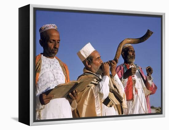 Indian Rabbi Blowing the Shofar Horn on the Jewish Sabbath-Alfred Eisenstaedt-Framed Premier Image Canvas