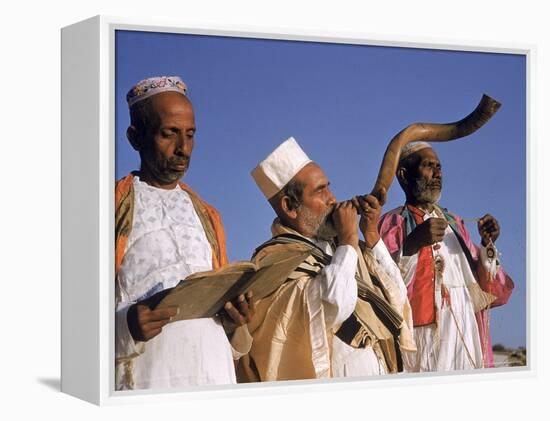 Indian Rabbi Blowing the Shofar Horn on the Jewish Sabbath-Alfred Eisenstaedt-Framed Premier Image Canvas