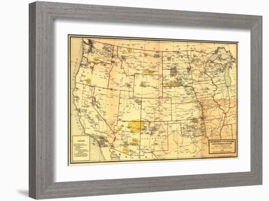 Indian Reservations West of the Mississippi - Panoramic Map-Lantern Press-Framed Art Print