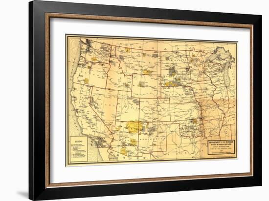 Indian Reservations West of the Mississippi - Panoramic Map-Lantern Press-Framed Art Print