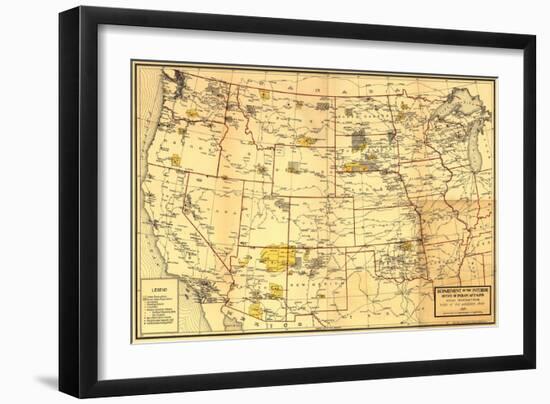 Indian Reservations West of the Mississippi - Panoramic Map-Lantern Press-Framed Art Print