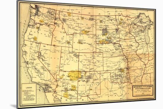 Indian Reservations West of the Mississippi - Panoramic Map-Lantern Press-Mounted Art Print