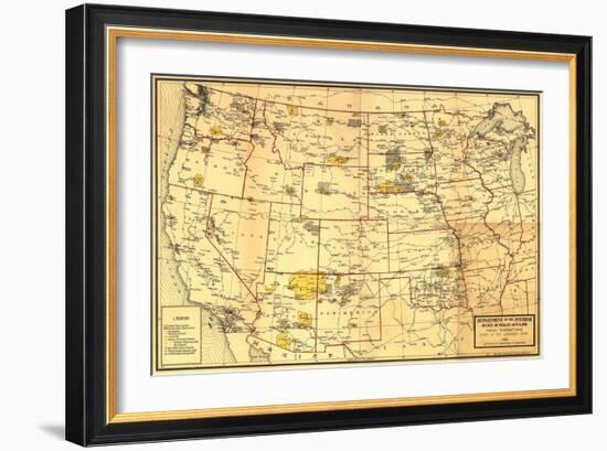 Indian Reservations West of the Mississippi - Panoramic Map-Lantern Press-Framed Art Print