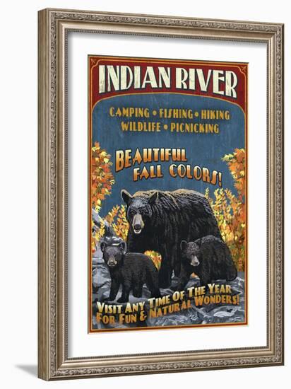 Indian River, Michigan - Bear Family-Lantern Press-Framed Art Print