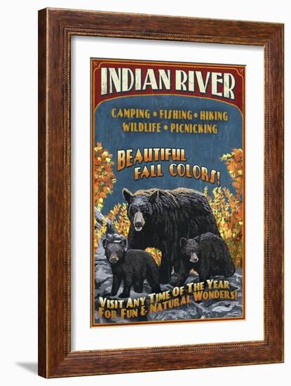 Indian River, Michigan - Bear Family-Lantern Press-Framed Art Print