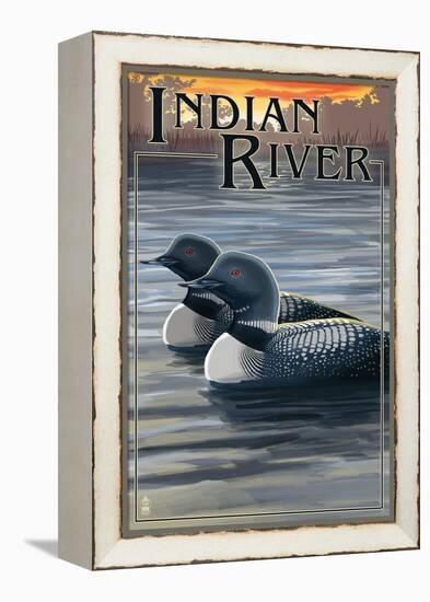 Indian River, Michigan - Loon Scene-Lantern Press-Framed Stretched Canvas