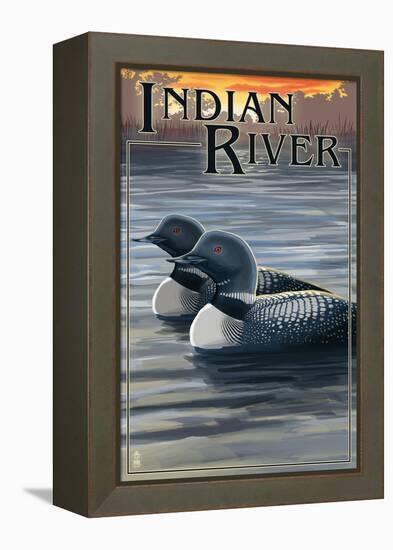 Indian River, Michigan - Loon Scene-Lantern Press-Framed Stretched Canvas