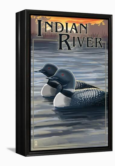 Indian River, Michigan - Loon Scene-Lantern Press-Framed Stretched Canvas