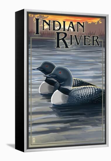 Indian River, Michigan - Loon Scene-Lantern Press-Framed Stretched Canvas