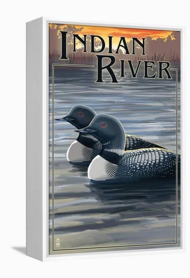 Indian River, Michigan - Loon Scene-Lantern Press-Framed Stretched Canvas