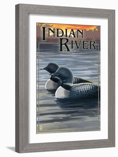 Indian River, Michigan - Loon Scene-Lantern Press-Framed Art Print