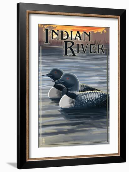 Indian River, Michigan - Loon Scene-Lantern Press-Framed Art Print