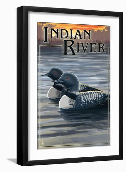 Indian River, Michigan - Loon Scene-Lantern Press-Framed Art Print