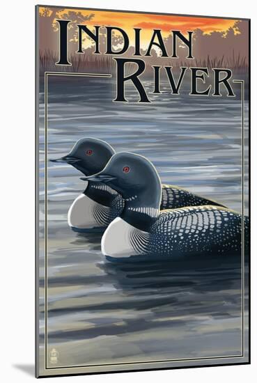 Indian River, Michigan - Loon Scene-Lantern Press-Mounted Art Print