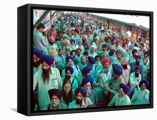 Indian Sikh Pilgrims Wait for Immigration Clearance at Wagah Railway Station Near Lahore-null-Framed Premier Image Canvas