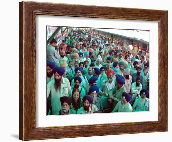 Indian Sikh Pilgrims Wait for Immigration Clearance at Wagah Railway Station Near Lahore-null-Framed Photographic Print