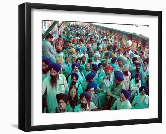 Indian Sikh Pilgrims Wait for Immigration Clearance at Wagah Railway Station Near Lahore-null-Framed Photographic Print