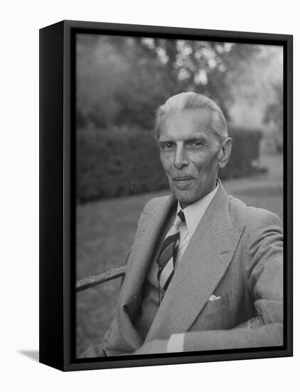 Indian Statesman Mohammed Ali Jinnah Sitting in His Garden-null-Framed Premier Image Canvas