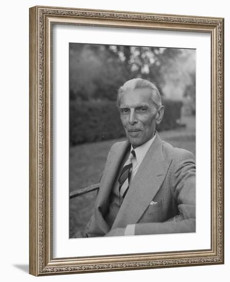 Indian Statesman Mohammed Ali Jinnah Sitting in His Garden-null-Framed Photographic Print