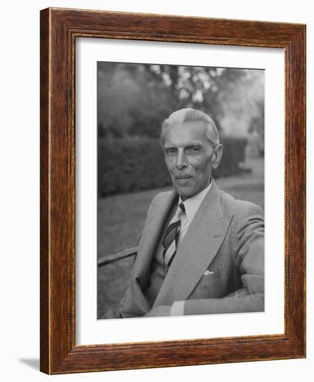 Indian Statesman Mohammed Ali Jinnah Sitting in His Garden-null-Framed Photographic Print