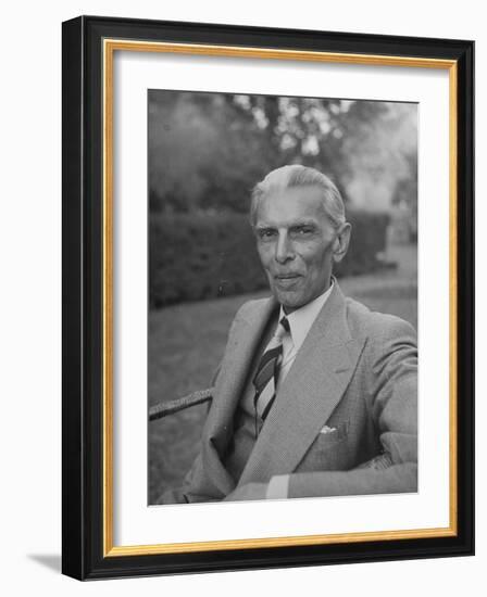 Indian Statesman Mohammed Ali Jinnah Sitting in His Garden-null-Framed Photographic Print