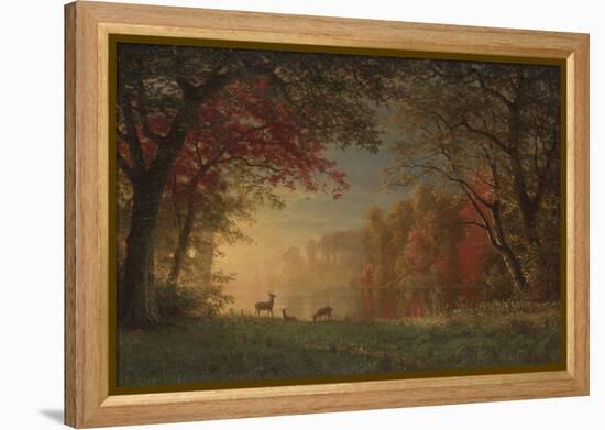 Indian Sunset: Deer by a Lake, c.1880-90-Albert Bierstadt-Framed Premier Image Canvas