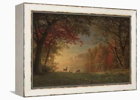 Indian Sunset: Deer by a Lake, c.1880-90-Albert Bierstadt-Framed Premier Image Canvas