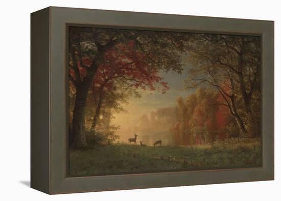 Indian Sunset: Deer by a Lake, c.1880-90-Albert Bierstadt-Framed Premier Image Canvas