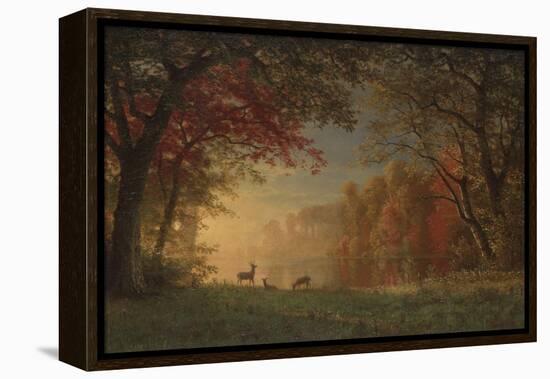 Indian Sunset: Deer by a Lake, c.1880-90-Albert Bierstadt-Framed Premier Image Canvas