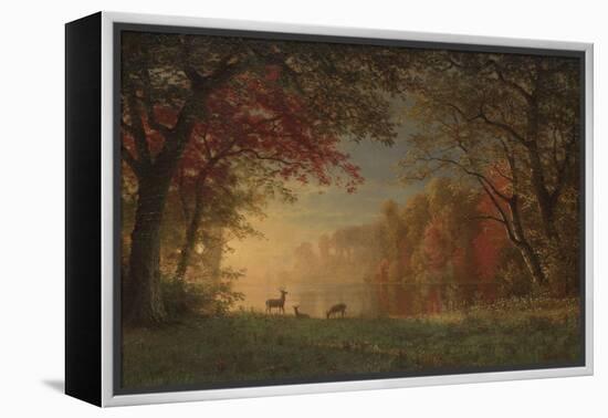 Indian Sunset: Deer by a Lake, c.1880-90-Albert Bierstadt-Framed Premier Image Canvas