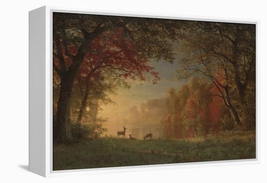 Indian Sunset: Deer by a Lake, c.1880-90-Albert Bierstadt-Framed Premier Image Canvas