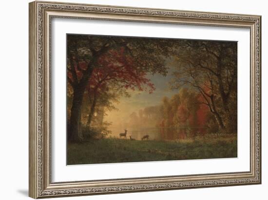 Indian Sunset: Deer by a Lake, c.1880-90-Albert Bierstadt-Framed Giclee Print