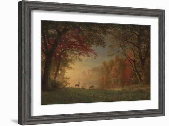 Indian Sunset: Deer by a Lake, c.1880-90-Albert Bierstadt-Framed Giclee Print