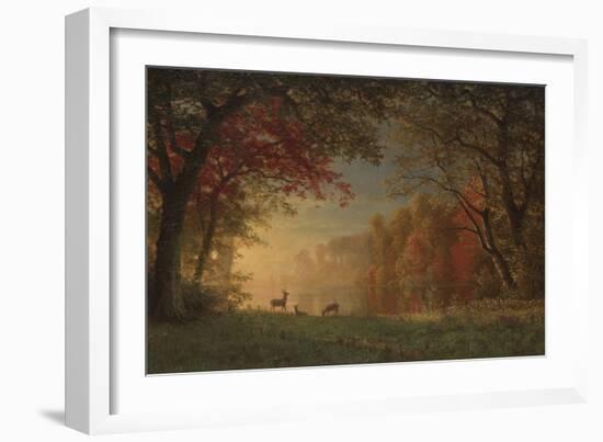 Indian Sunset: Deer by a Lake, c.1880-90-Albert Bierstadt-Framed Giclee Print