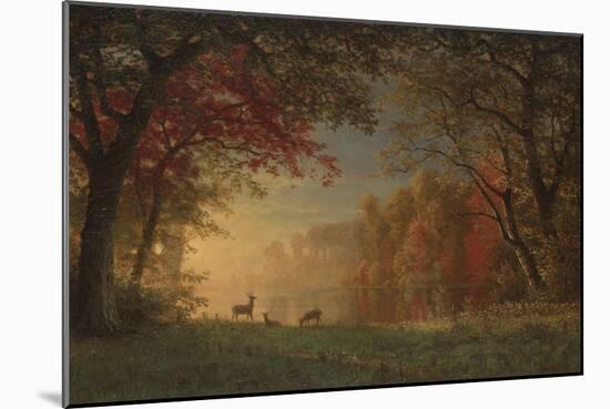 Indian Sunset: Deer by a Lake, c.1880-90-Albert Bierstadt-Mounted Giclee Print