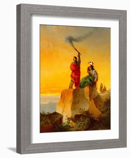 Indian Telegraph, 1860 (Oil on Canvas)-John Mix Stanley-Framed Giclee Print