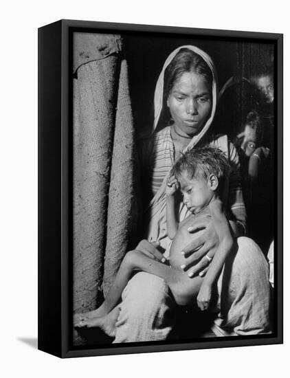 Indian Wife of a Tannery Worker Holding Her Child at Home in the Chawls-Margaret Bourke-White-Framed Premier Image Canvas