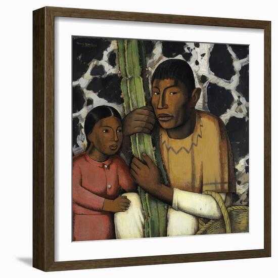 Indian with Cactus (Tempera on Paper)-Alfredo Ramos Martinez-Framed Giclee Print