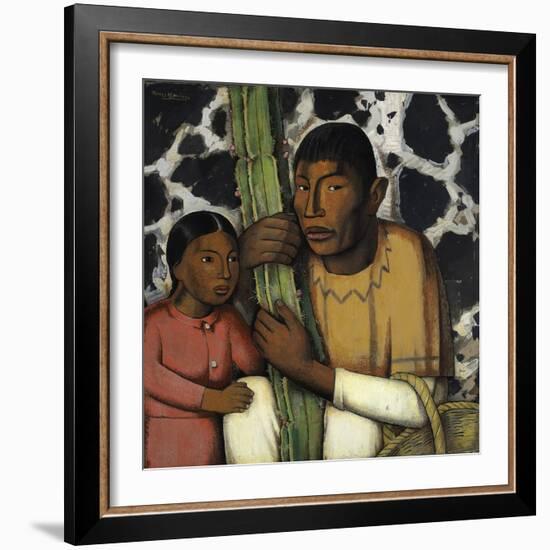 Indian with Cactus (Tempera on Paper)-Alfredo Ramos Martinez-Framed Giclee Print