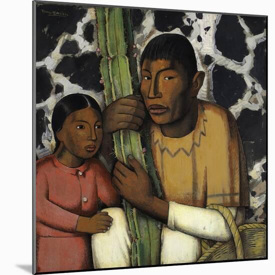 Indian with Cactus (Tempera on Paper)-Alfredo Ramos Martinez-Mounted Giclee Print
