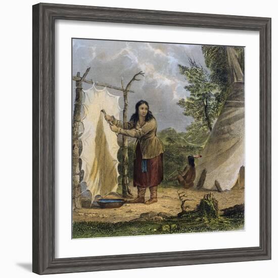 Indian Woman Dressing a Buffalo Skin-Seth Eastman-Framed Giclee Print