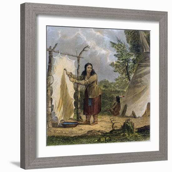 Indian Woman Dressing a Buffalo Skin-Seth Eastman-Framed Giclee Print