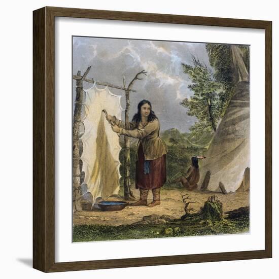 Indian Woman Dressing a Buffalo Skin-Seth Eastman-Framed Giclee Print