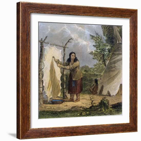 Indian Woman Dressing a Buffalo Skin-Seth Eastman-Framed Giclee Print