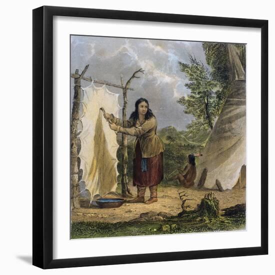 Indian Woman Dressing a Buffalo Skin-Seth Eastman-Framed Giclee Print